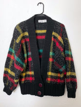 Load image into Gallery viewer, Vintage 80s Chunky Knit Black and Plaid Cardigan