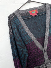 Load image into Gallery viewer, Vintage 90s Purple and Teal Printed Cozy Knit Cardigan