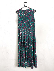Vintage 90s Magenta and Teal Floral Print Button Maxi Dress