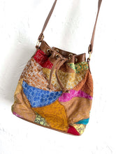 Load image into Gallery viewer, Vintage 80s Colorful Patchwork Print Leather Drawstring Purse