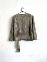 Load image into Gallery viewer, Vintage 80s Iridescent Gold Tie Bottom Sequined Party Top