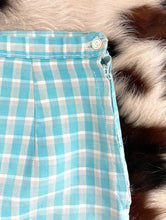 Load image into Gallery viewer, Vintage 70s High-Waisted Baby Blue and White Gingham Print Shorts -- Size 27