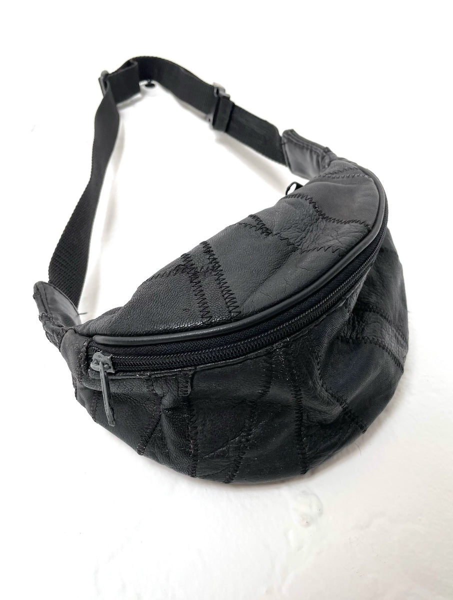 Vintage 80s Black Leather Patchwork Fanny Pack – Total Recall Vintage