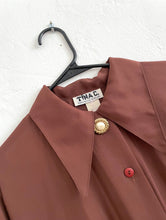 Load image into Gallery viewer, Vintage 70s Sheer Brown Faux Pearl Bell Sleeve Button Down Blouse