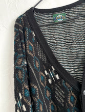 Load image into Gallery viewer, Vintage 90s Black and Teal Abstract Print Cozy Knit Cardigan