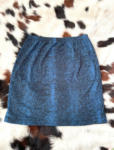 Vintage 90s High-Waist Blue Snake Print Skirt -- Size Medium