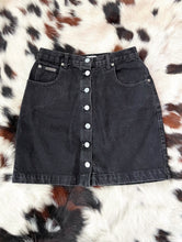 Load image into Gallery viewer, Vintage 90s Calvin Klein High-Waist Button Front Black Denim Mini Skirt -- Size 28