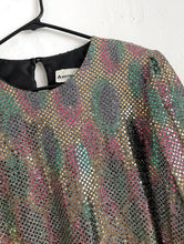 Load image into Gallery viewer, Vintage 80s Iridescent Gold Tie Bottom Sequined Party Top