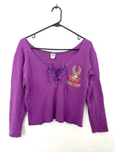 Load image into Gallery viewer, Vintage 90s Purple Long Sleeve Lace-Up Eagle And Rose Bike Week Tee