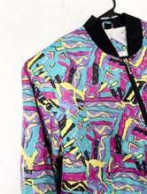 Load image into Gallery viewer, Vintage 90s Nylon Colorful Printed Bomber Jacket Nylon Small Memphis Neon