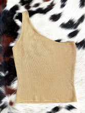Load image into Gallery viewer, Dancing Queen Vintage 90s Knit One Shoulder Metallic Gold Tank