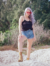 Load image into Gallery viewer, Vintage 90s LUCKY Black Velvet Spaghetti Strap Tank
