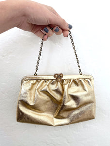 Vintage 70s Gold Floral Clasp Evening Bag