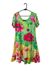 vintage 90s babydoll dress Colorful Floral Print Drop Waist – Total Recall Vintage front babydoll dress with