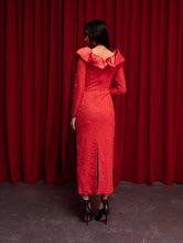 Load image into Gallery viewer, Xtine Red Long Lace Ruffle Top Dress