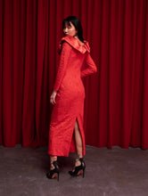 Load image into Gallery viewer, Xtine Red Long Lace Ruffle Top Dress