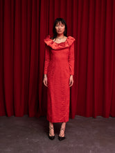 Load image into Gallery viewer, Xtine Red Long Lace Ruffle Top Dress