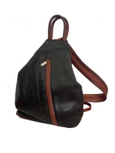 Load image into Gallery viewer, Black backpack with brown accents on a white background