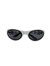 Load image into Gallery viewer, Vintage Y2K Silver and Black Oval Sunglasses Rave Wrap Around 2000s
