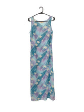 Load image into Gallery viewer, 90s Vintage Blue and Purple Floral Print Maxi Dress
