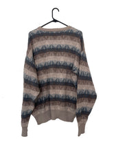 Load image into Gallery viewer, Vintage 90s Cozy Oversized Taupe and Blue Graphic Sweater