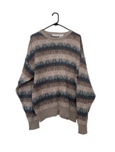 Load image into Gallery viewer, Vintage 90s Cozy Oversized Taupe and Blue Graphic Sweater