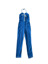 Load image into Gallery viewer, Vintage 90s Denim Lace Up Halter Jumpsuit