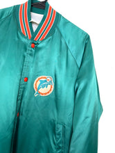 Load image into Gallery viewer, Vintage 90s Teal Miami Dolphins Varsity-Style Satin Jacket Chalk Line Retro
