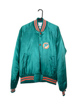 Load image into Gallery viewer, Vintage 90s Teal Miami Dolphins Varsity-Style Satin Jacket Chalk Line Retro