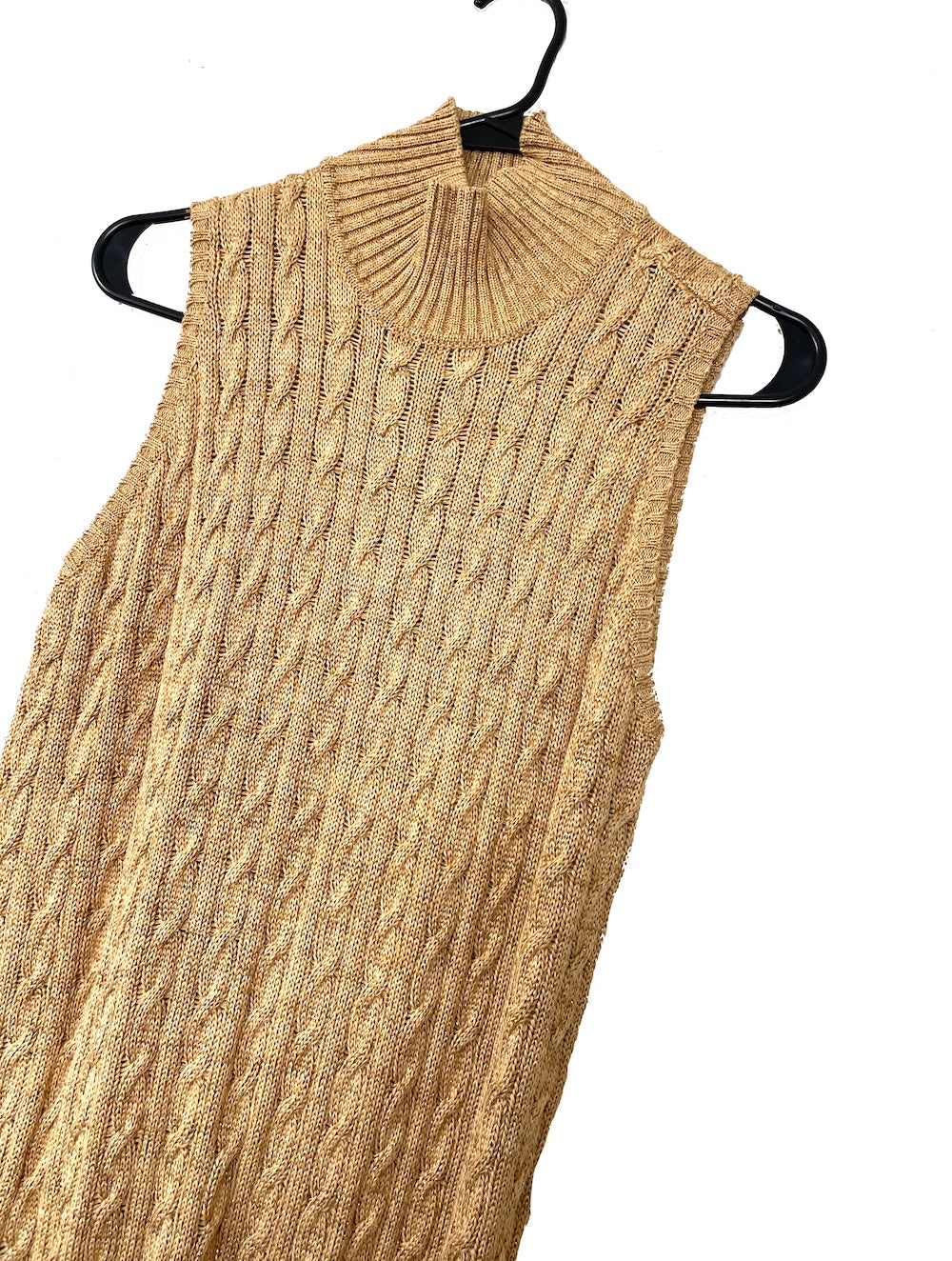 Vintage 90s Metallic Gold Chunky Knit Turtleneck Midi Dress Vintage 90s Metallic Gold Chunky Knit Turtleneck Midi Dress