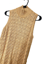 Load image into Gallery viewer, Vintage 90s Metallic Gold Chunky Knit Turtleneck Midi Dress