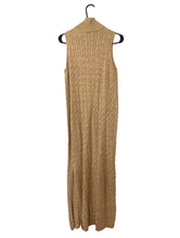 Load image into Gallery viewer, Vintage 90s Metallic Gold Chunky Knit Turtleneck Midi Dress