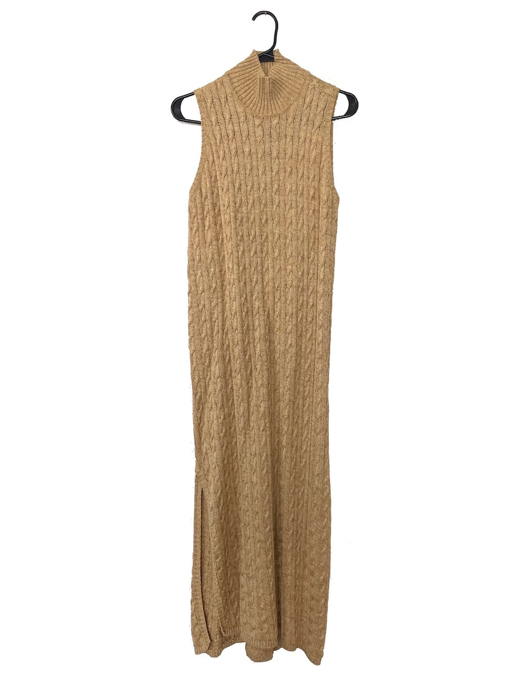 Vintage 90s Metallic Gold Chunky Knit Turtleneck Midi Dress Vintage 90s Metallic Gold Chunky Knit Turtleneck Midi Dress