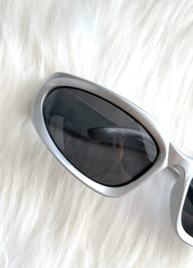 Edge Silver and Black Y2K Style Wraparound Sunglasses