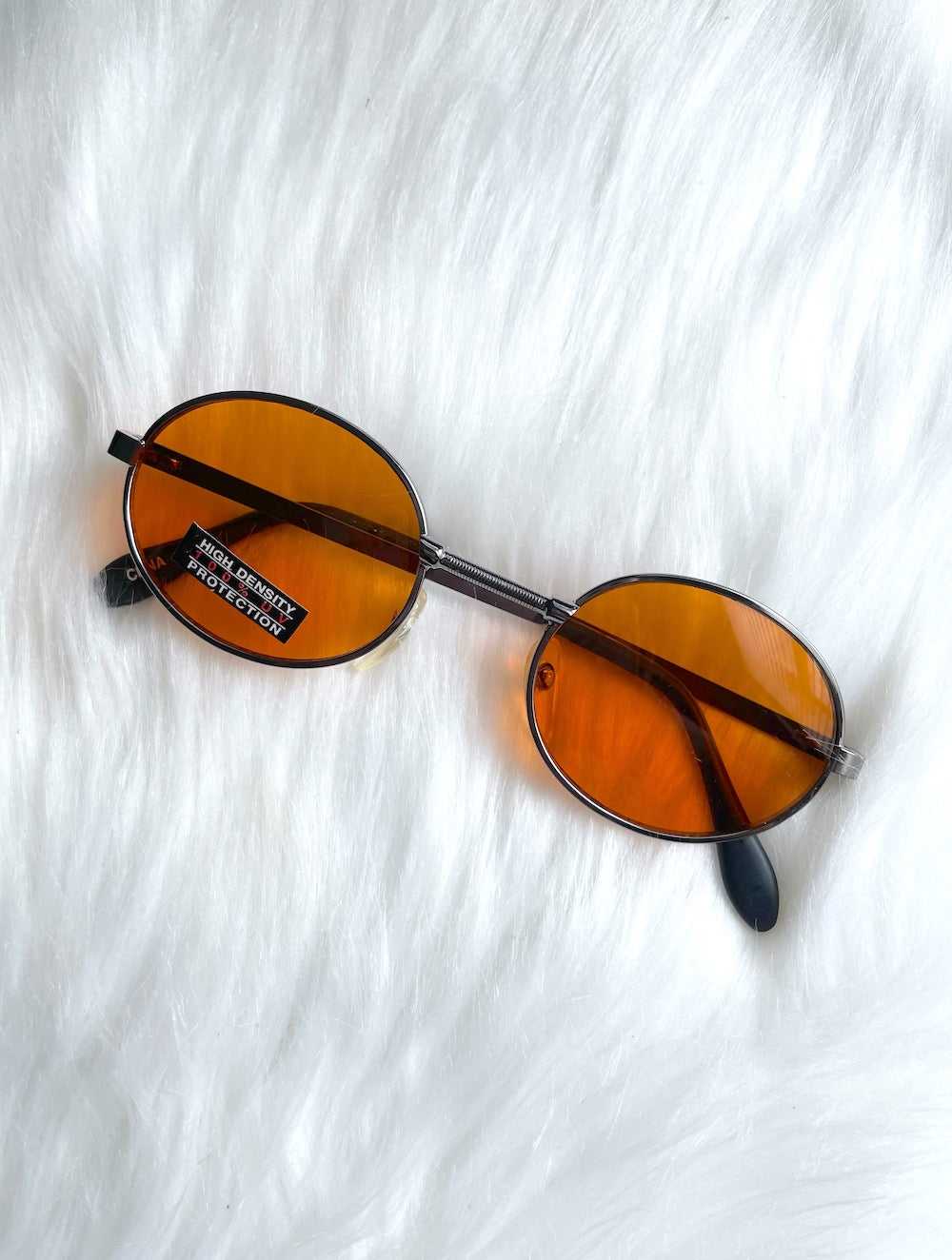 Vintage 90s Silver Round Orange Tinted Sunglasses