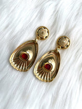 Load image into Gallery viewer, Vintage Large Faux Gold Dangling Red Gemstone Earrings