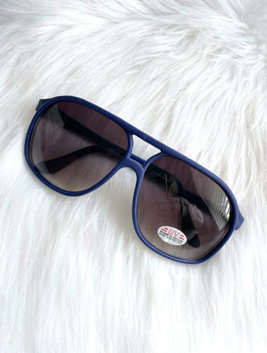 Vintage 80s Matte Blue Aviator Sunglasses Retro