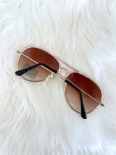 Load image into Gallery viewer, Vintage 80s Skinny Gold and Amber Aviator Sunglasses