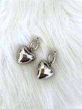 Load image into Gallery viewer, Vintage Faux Silver Large Hanging Heart Earrings