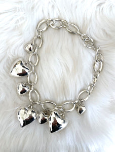 Vintage 80s Faux Silver Chunky Heart Chain Necklace