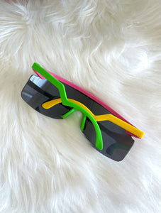 Vintage 90s Hot Pink and Neon Green Colorful Reflective Tint Shield Sunglasses