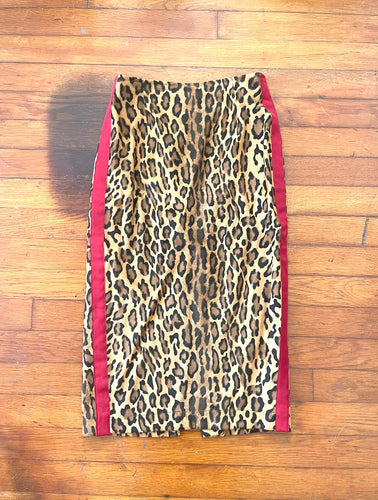 Vintage Moschino Furry Leopard Print Pencil Skirt -- Size 25/26 80s 90s