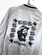 Load image into Gallery viewer, Vintage 80s Silver and Black Willie Nelson Jack Daniels Satin Jacket