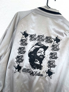 Vintage 80s Silver and Black Willie Nelson Jack Daniels Satin Jacket