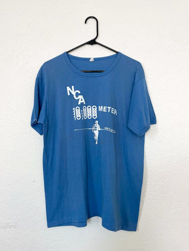 Vintage 70s Blue and White 10,000 Meter Tee