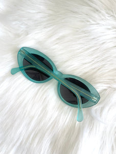 Vintage 90s Retro Translucent Teal Cat Eye Sunglasses