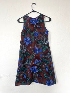 Vintage 90s Brown and Blue Floral Print Shift Dress