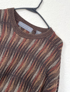 Vintage 90s Cozy Oversized Brown Textured Sweater Designer Oscar De La Renta