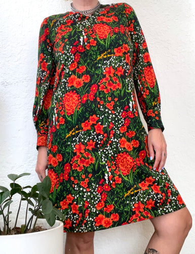 Vintage 70s Long Sleeve Floral Print Dress