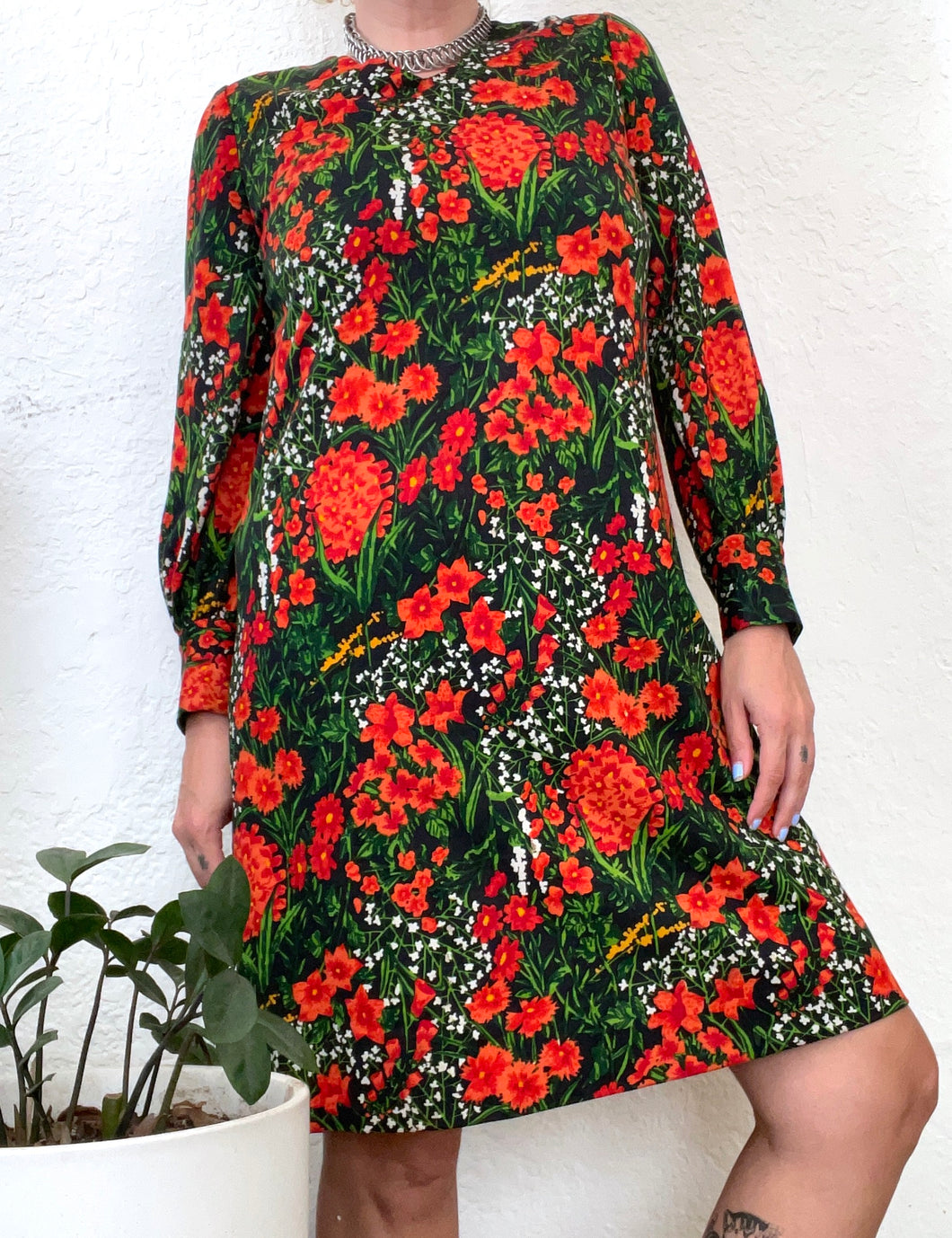 Vintage 70s Long Sleeve Floral Print Dress